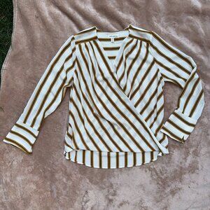Faith and Joy V-Neck Mustard Yellow Striped Blouse -- Size Medium